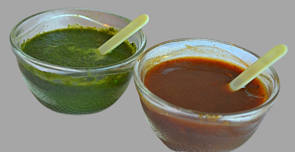 Mint & Tamarind Chutneys.